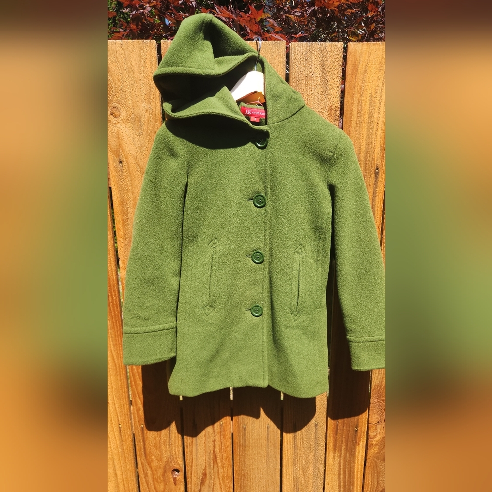 Anne Klein Green Pea Coat Classic Wool-Style